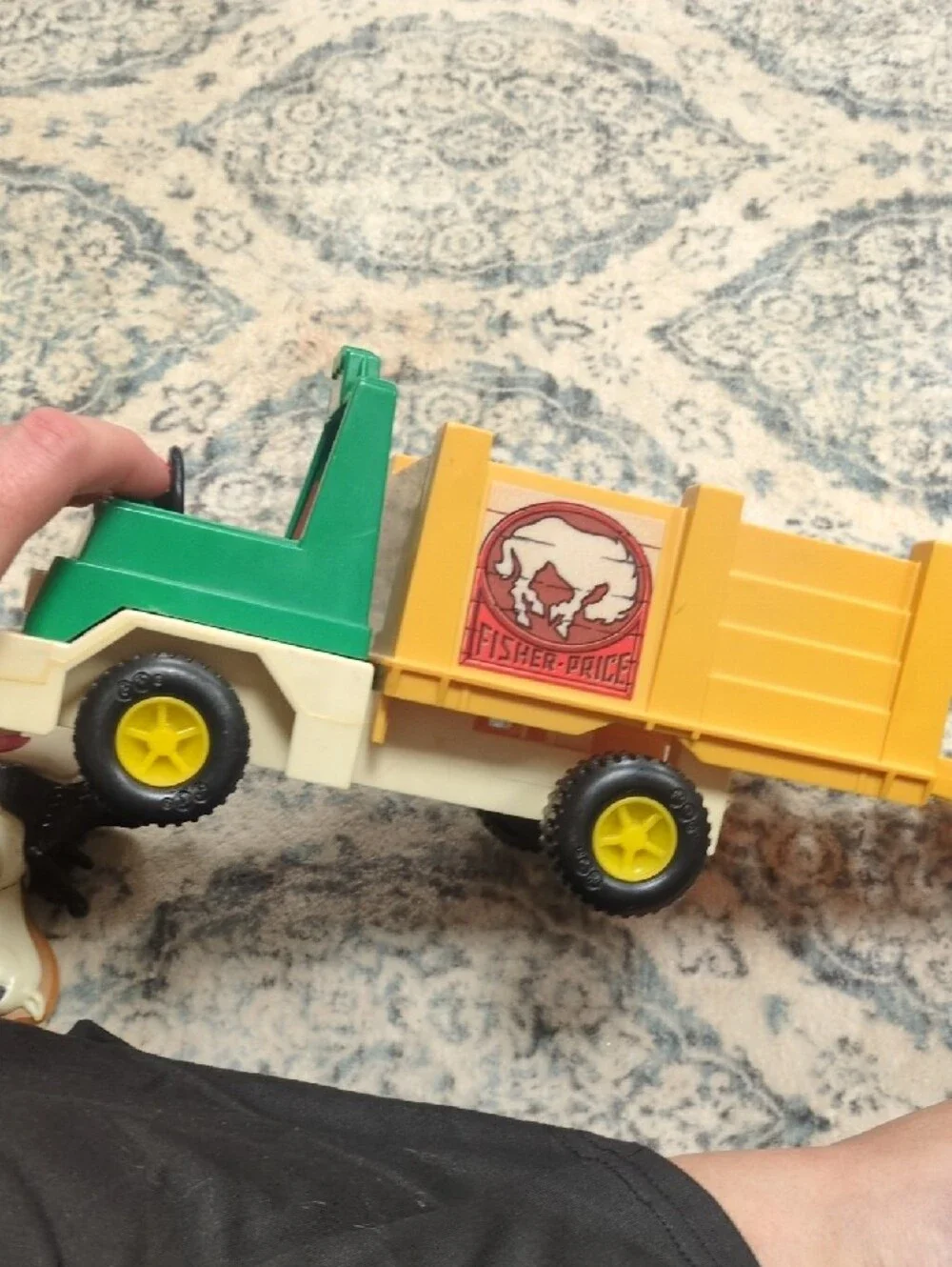 1979 Fisher-Price Husky Helper Green and Yellow Farm Truck with Cowboy and Horse